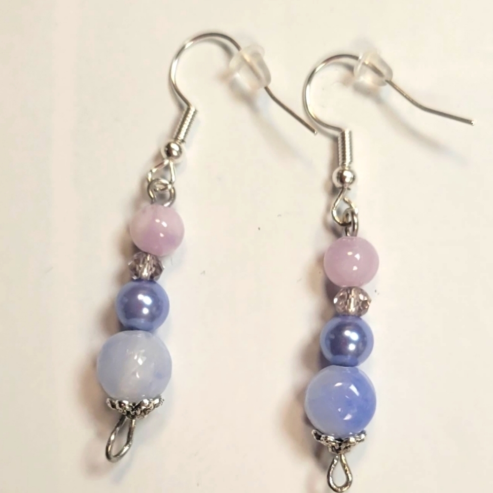 Glass Bead Hook Drop Pierced Earrings